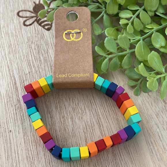 🎉HP🎉 Boutique Rainbow Enamel Block Stretch Bracelet 💗 Multi - Picture 8 of 11